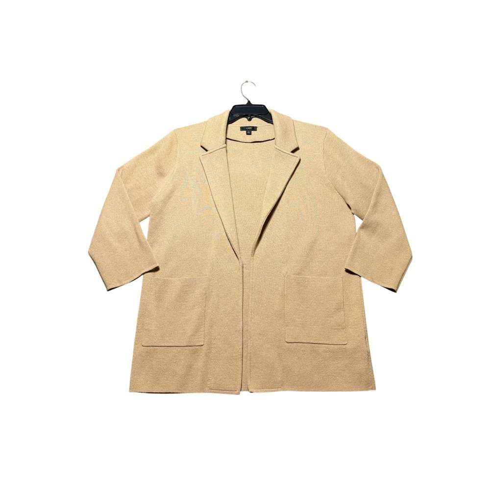 J. Crew Juliette Blazer Women Large Tan Good Merino Wool Cotton Knit Open Front
